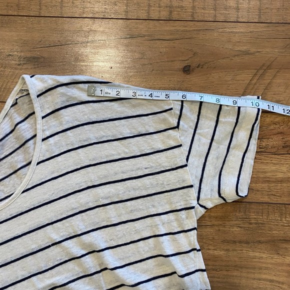 J. Crew Relaxed Linen Drop Shoulder Scoop Neck Stripe Tee Size Medium - Picture 10 of 10